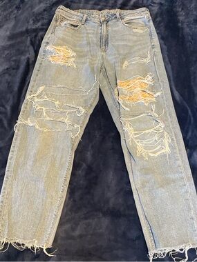 American Eagle Outfitters Light Blue Distressed Straight Leg Jeans